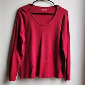 Ann Taylor Red V-Neck Long Sleeve Cotton Jersey Size XL
